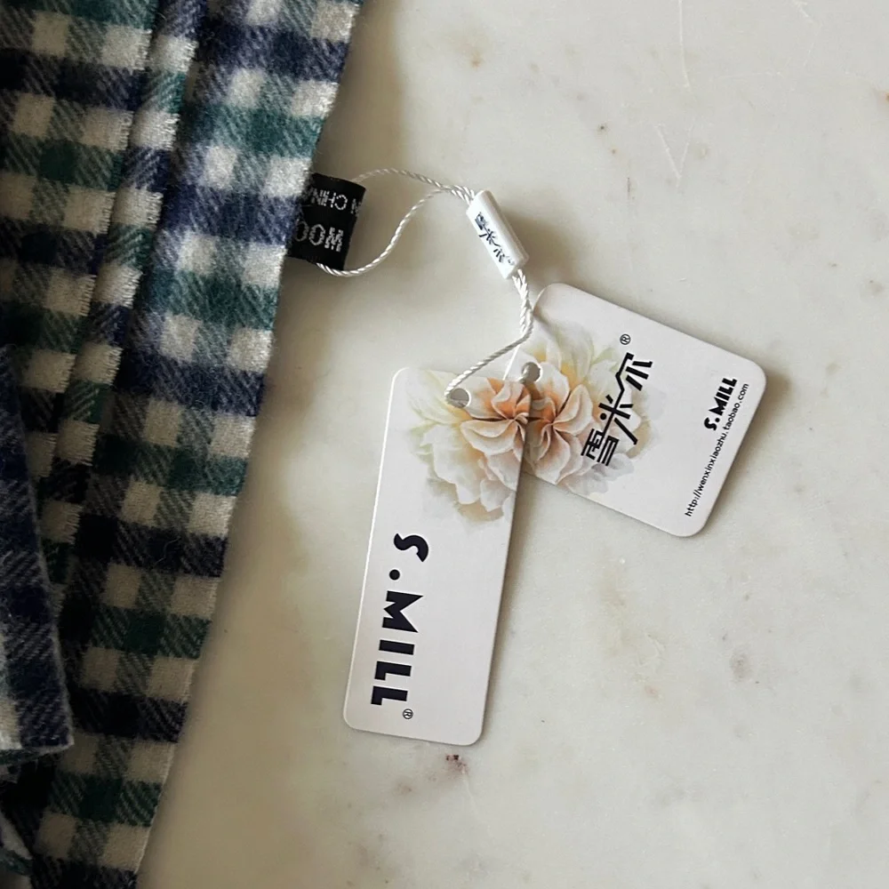 Plaid wool fringe scarf blue and green‎ 12x70 UNISEX
